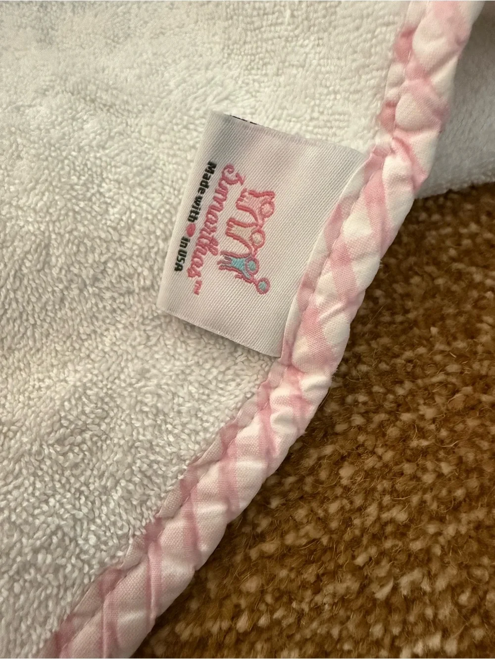 Baby Hooded Towel with Pink Trim